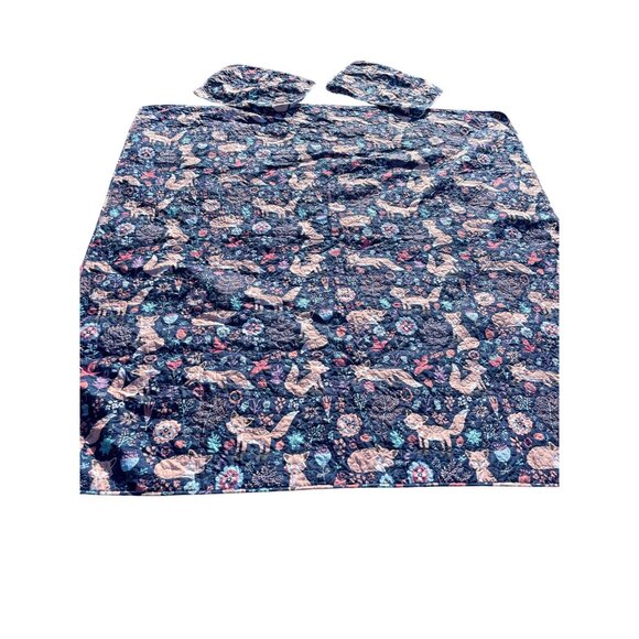 Queen Quilted Blanket Set W/ Fox & Heart Print Reversible Includes 2 Pillow Sham - Picture 1 of 5